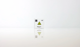 Clear acrylic cube displaying a Bohrium element (Atomic Number 107) embedded within, offering a scientific presentation for collectors and science enthusiasts. Radiation symbol.