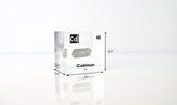 Clear acrylic cube displaying a Cadmium element (Atomic Number 48) embedded within, offering a scientific presentation for collectors and science enthusiasts.