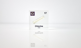 Clear acrylic cube displaying a Chlorine element (Atomic Number 17) embedded within, offering a scientific presentation for collectors and science enthusiasts.