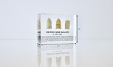 Clear acrylic display case featuring historical Civil War bullets, offering an educational presentation for collectors and enthusiasts of American history.