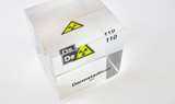 Clear acrylic cube displaying a Darmstadtium element (Atomic Number 110) embedded within, offering a scientific presentation for collectors and science enthusiasts.