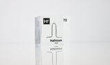 Clear acrylic cube displaying a Hafnium element (Atomic Number 72) embedded within, offering a scientific presentation for collectors and science enthusiasts.