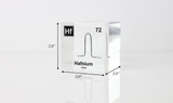 Clear acrylic cube displaying a Hafnium element (Atomic Number 72) embedded within, offering a scientific presentation for collectors and science enthusiasts.