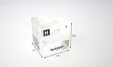 Clear acrylic cube displaying a Hydrogen element (Atomic Number 1) embedded within, offering a scientific presentation for collectors and science enthusiasts.