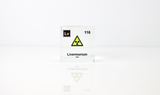 Clear acrylic cube displaying a Livermorium element (Atomic Number 116) embedded within, offering a scientific presentation for collectors and science enthusiasts.