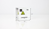 Clear acrylic cube displaying a Livermorium element (Atomic Number 116) embedded within, offering a scientific presentation for collectors and science enthusiasts.