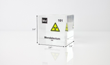 Clear acrylic cube displaying a Mendelevium element (Atomic Number 101) embedded within, offering a scientific presentation for collectors and science enthusiasts.