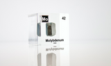 Clear acrylic cube displaying a Molybdenum element (Atomic Number 42) embedded within, offering a scientific presentation for collectors and science enthusiasts.