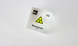 Clear acrylic cube displaying a Moscovium element (Atomic Number 115) embedded within, offering a scientific presentation for collectors and science enthusiasts.