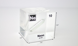 Clear acrylic cube encasing a Neon ampule with its atomic number 10. Ideal for display in educational settings, scientific collections, or as a decorative piece.