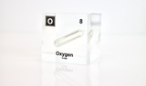 Clear acrylic cube encasing an Oxygen ampule with its atomic number 8. Ideal for display in educational settings, scientific collections, or as a decorative piece.