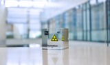 Clear acrylic cube displaying a Technetium element (Atomic Number 43) embedded within, offering a scientific presentation for collectors and science enthusiasts.
