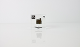 Clear acrylic cube displaying an Ytterbium element (Atomic Number 70) embedded within, offering a scientific presentation for collectors and science enthusiasts.