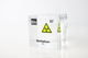 Clear acrylic cube displaying a Berkelium element (Atomic Number 97) embedded within, offering a scientific presentation for collectors and science enthusiasts. Radiation symbol.