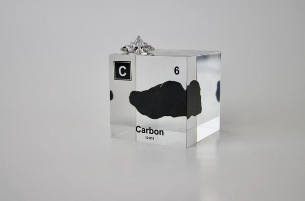 Clear acrylic cube encasing a Carbon ampule with its atomic number 6. Ideal for display in educational settings, scientific collections, or as a decorative piece.