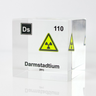 Clear acrylic cube displaying a Darmstadtium element (Atomic Number 110) embedded within, offering a scientific presentation for collectors and science enthusiasts.