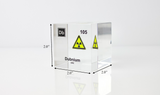 Clear acrylic cube displaying a Dubnium element (Atomic Number 105) embedded within, offering a scientific presentation for collectors and science enthusiasts.