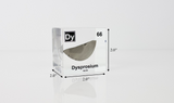 Clear acrylic cube displaying a Dysprosium element (Atomic Number 66) embedded within, offering a scientific presentation for collectors and science enthusiasts.