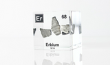 Clear acrylic cube displaying an Erbium element (Atomic Number 68) embedded within, offering a scientific presentation for collectors and science enthusiasts.