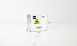 Clear acrylic cube displaying a Fermium element (Atomic Number 100) embedded within, offering a scientific presentation for collectors and science enthusiasts.