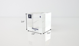 Clear acrylic cube encasing a Fluorine ampule with its atomic number 9. Ideal for display in educational settings, scientific collections, or as a decorative piece.