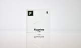 Clear acrylic cube encasing a Fluorine ampule with its atomic number 9. Ideal for display in educational settings, scientific collections, or as a decorative piece.