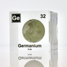 Clear acrylic cube displaying Germanium element with its name, atomic number 32, and periodic table properties. Perfect for educational purposes and collectors.