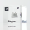 Clear acrylic cube displaying a Holmium element (Atomic Number 67) embedded within, offering a scientific presentation for collectors and science enthusiasts.