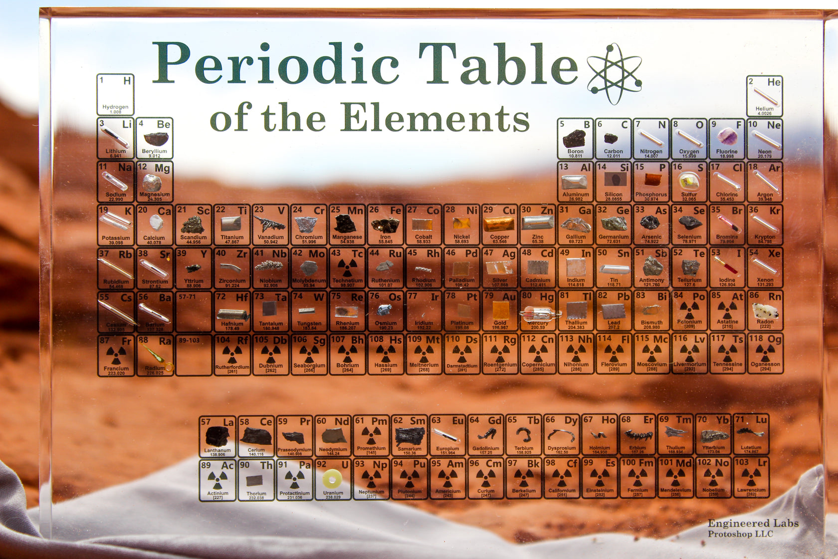 Acrylic Periodic Table with from Engineered Labs. Real elements are encased inside for beautiful display and timeless preservation.