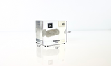 Clear acrylic cube displaying an Indium element (Atomic Number 49) embedded within, offering a scientific presentation for collectors and science enthusiasts.