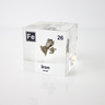 Iron element encased in a clear acrylic cube, featuring its name, atomic number, and key properties from the periodic table. A striking and educational display for science enthusiasts and collectors.