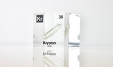 Clear acrylic cube displaying a Krypton element (Atomic Number 36) embedded within, offering a scientific presentation for collectors and science enthusiasts.