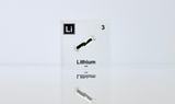 Clear acrylic cube displaying a Lithium element (Atomic Number 3) embedded within, offering a scientific presentation for collectors and science enthusiasts.