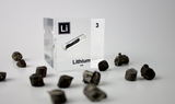 Clear acrylic cube displaying a Lithium element (Atomic Number 3) embedded within, offering a scientific presentation for collectors and science enthusiasts.