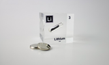 Clear acrylic cube displaying a Lithium element (Atomic Number 3) embedded within, offering a scientific presentation for collectors and science enthusiasts.
