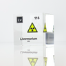 Clear acrylic cube displaying a Livermorium element (Atomic Number 116) embedded within, offering a scientific presentation for collectors and science enthusiasts.