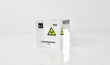 Clear acrylic cube displaying a Livermorium element (Atomic Number 116) embedded within, offering a scientific presentation for collectors and science enthusiasts.