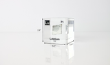 Clear acrylic cube displaying a Lutetium element (Atomic Number 71) embedded within, offering a scientific presentation for collectors and science enthusiasts.