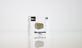 Manganese element in a clear acrylic cube, showcasing its name, atomic number, and properties as displayed on the periodic table. A stylish and informative piece for collectors and educators.