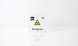 Clear acrylic cube displaying a Mendelevium element (Atomic Number 101) embedded within, offering a scientific presentation for collectors and science enthusiasts.