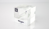 Clear acrylic cube encasing a Nitrogen ampule with its atomic number 7. Ideal for display in educational settings, scientific collections, or as a decorative piece.