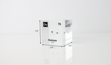 Piece of Osmium encased in a clear acrylic cube, with the element's name, atomic number, and properties displayed as on the periodic table for a sleek, educational display.