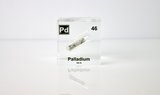 Clear acrylic cube displaying a Palladium element (Atomic Number 46) embedded within, offering a scientific presentation for collectors and science enthusiasts.