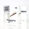 Clear acrylic cube displaying a Phosphorus element (Atomic Number 15) embedded within, offering a scientific presentation for collectors and science enthusiasts.