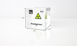 Clear acrylic cube displaying a Roentgenium element (Atomic Number 111) embedded within, offering a scientific presentation for collectors and science enthusiasts.