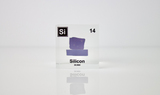 Clear acrylic cube showcasing a Silicon ampule with its atomic number 14. Ideal for use in classrooms, scientific collections, or as a distinctive display piece.