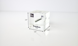 Clear acrylic cube displaying a Scandium element (Atomic Number 21) embedded within, offering a scientific presentation for collectors and science enthusiasts.