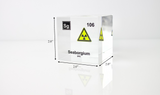 Clear acrylic cube displaying a Seaborgium element (Atomic Number 106) embedded within, offering a scientific presentation for collectors and science enthusiasts.