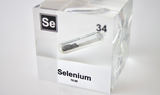 Clear acrylic cube encasing a Selenium ampule with its atomic number 34. Ideal for display in educational settings, scientific collections, or as a decorative piece.