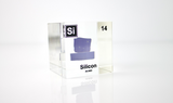 Clear acrylic cube showcasing a Silicon ampule with its atomic number 14. Ideal for use in classrooms, scientific collections, or as a distinctive display piece.